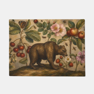Vintage-Bär und botanische Ölmalerei aus Obstgärte Fußmatte