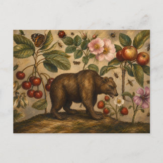 Vintage-Bär und botanische Ölmalerei aus Obstgärte Postkarte