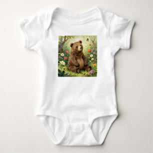 Vintage-Bär und Schmetterlinge in einem Garten Baby Strampler