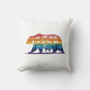 Vintage-Bär-Wildnis – Retro-Waldsilhouette Kissen