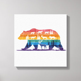 Vintage-Bär-Wildnis – Retro-Waldsilhouette Leinwanddruck