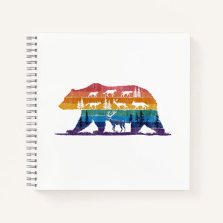 Vintage-Bär-Wildnis – Retro-Waldsilhouette Notizbuch
