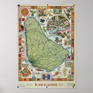 Vintage Barbados-Karte Poster