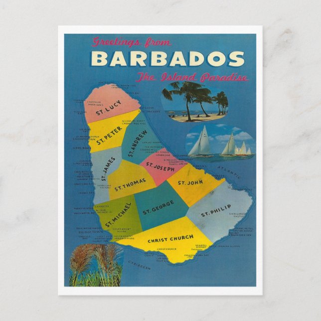 Vintage Barbados-Karte Postkarte (Vorderseite)