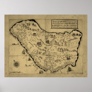 Vintage Barbados Pictorial Map (1657) Poster