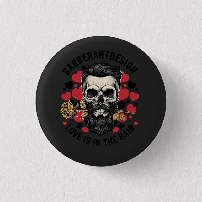 Vintage Barber Skull & Rose Valentine Love Button  (Vorderseite)