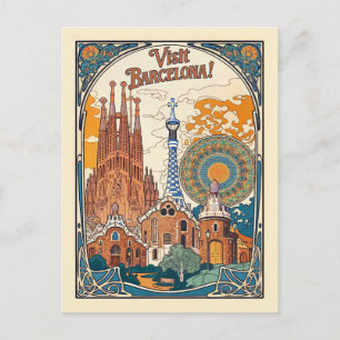 Vintage Barcelona Spanien Gaudi Reise Espana Postkarte