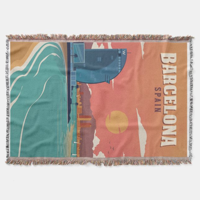 Vintage-Barcelona-Strandposter Decke (Vorderseite)