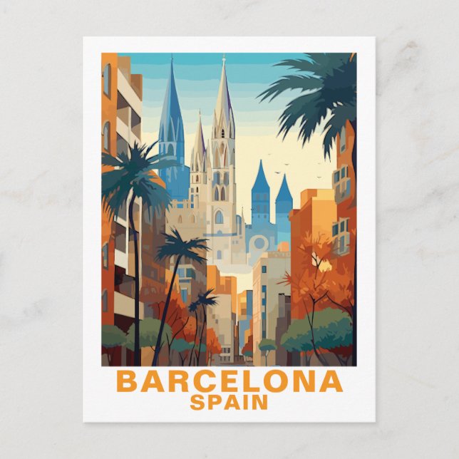 Vintage Barcelona Vintage Travel Illustration Postkarte (Vorderseite)