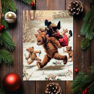 Vintage-Bären stehlen Weihnachtskarte für Kinder Feiertagskarte