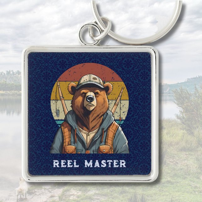 Vintage Bärenruhegaben für den Vater Fischer Schlüsselanhänger (Vintage Bear Retirement Gifts for Fisherman Dad)