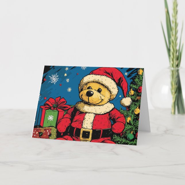 Vintage Bärenweihnachtskarte Karte (Vorderseite)
