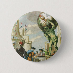 Vintage Barock-Ära-Atlas-Frontispiz-Weltglobus Button