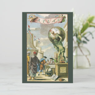 Vintage Barock-Ära-Atlas-Frontispiz Weltglobus Einladung
