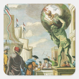 Vintage Barock-Ära-Atlas-Frontispiz Weltglobus Quadratischer Aufkleber