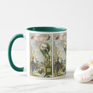 Vintage Barock-Ära Atlas Frontispiz Weltglobus Tasse