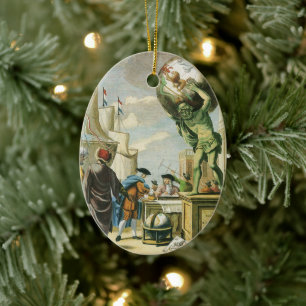 Vintage Barock-Ära Atlas Frontispiz Weltkugel Keramikornament