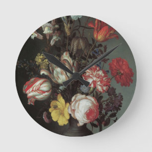 Vintage Barock-Blumen von Balthasar van der Ast Runde Wanduhr