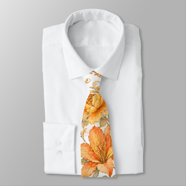 Vintage Barock Blumenmuster – Warm Orange /Gold Krawatte (Gebunden)