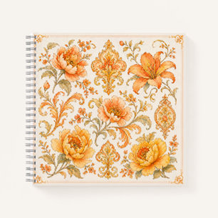Vintage Barock Blumenmuster – Warm Orange /Gold Notizbuch