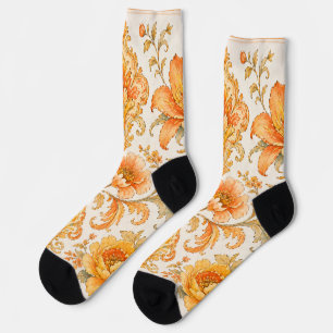 Vintage Barock Blumenmuster – Warm Orange /Gold Socken