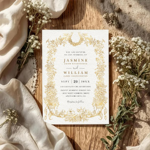 Vintage Barock Blüten Florale Hochzeit mit QR-Code Einladung