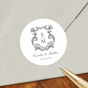 Vintage-Barock-Monogramm-Wappen-Hochzeit Runder Aufkleber