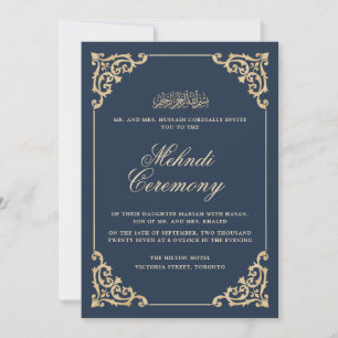 Vintage-Barock Navy-Blau Henna Mehndi Zeremonie Einladung