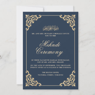 Vintage-Barock Navy-Blau Henna Mehndi Zeremonie Einladung