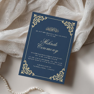 Vintage-Barock Navy-Blau Henna Mehndi Zeremonie Einladung