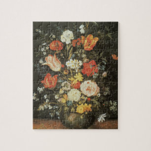 Vintage Barock Stillleben Blumen in einer Metallva Puzzle