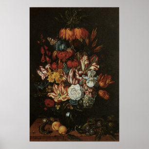 Vintage Barock, Stillleben Blumen in Vasen Poster