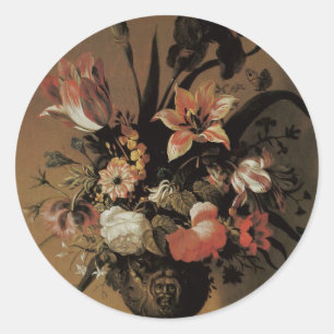 Vintage Barock, Stillleben Blumenstrauß in Vasé Runder Aufkleber