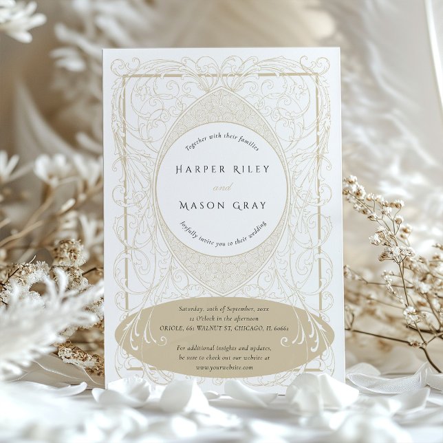 Vintage Barockbeige Hochzeit Verzierte Schnörkel Einladung (Von Creator hochgeladen)