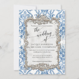 Vintage Barockblumenblauer Silberhochzeit Einladung