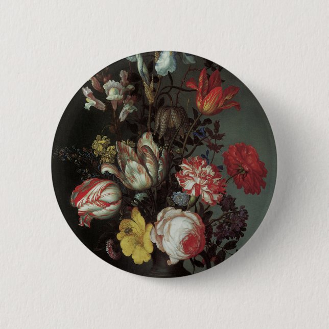 Vintage barocke Blume von Balthasar van der Ast Button (Vorderseite)