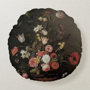 Vintage Barocke Blumenausstattung Blumen in Vasen Rundes Kissen