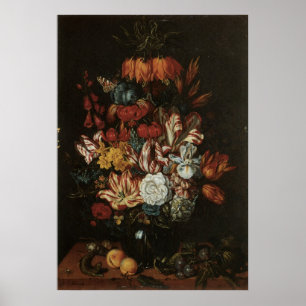 Vintage barocke, florale Stillleben Blume in Vase Poster