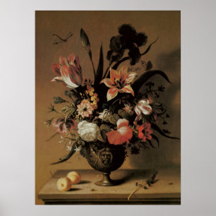 Vintage barocke, florale Stillleben Blume in Vase Poster