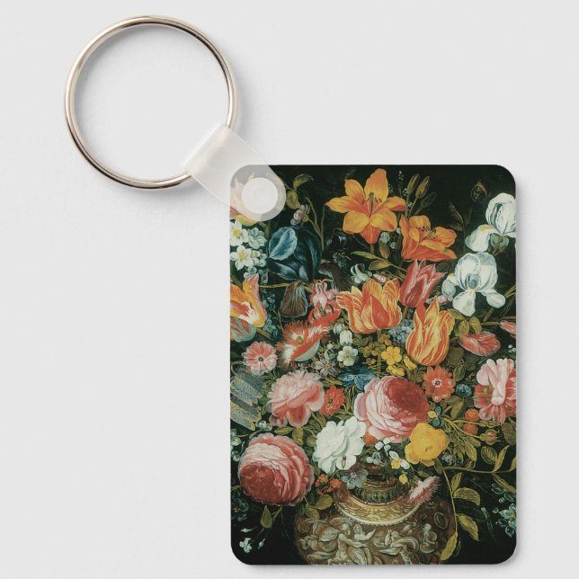 Vintage barocke Stillleben Blume in einer Vase Schlüsselanhänger (Vorderseite)