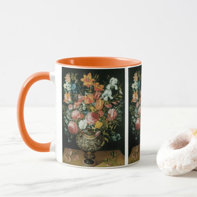 Vintage barocke Stillleben Blume in einer Vase Tasse (Mit Donut)