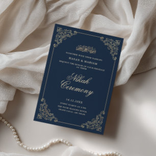 Vintage Barockrahmen Navyblau Nikah-Zeremonie Einladung