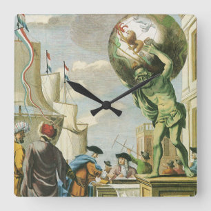 Vintage Barockzeit Atlas Frontispiz Weltkugel Quadratische Wanduhr