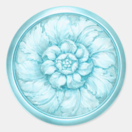 Vintage Baroque Embossed Look Blue Runder Aufkleber