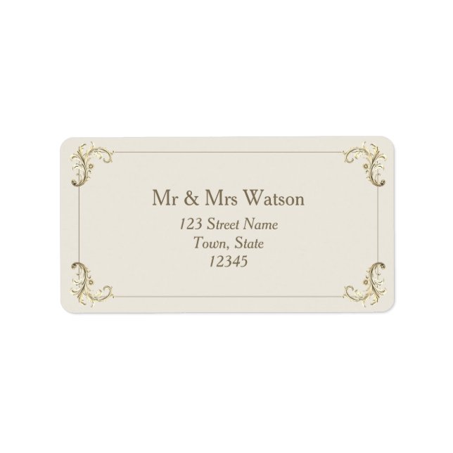 Vintage Baroque Gold Cream Wedding Address Adressaufkleber (Vorne)