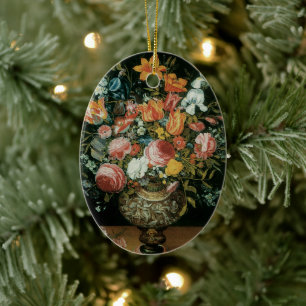 Vintage Baroque Still Life Flowers in a Vase Keramikornament