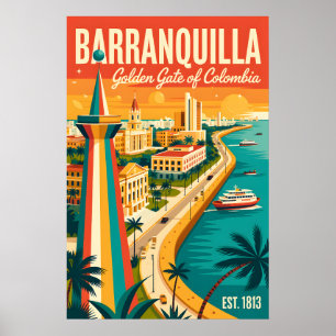 Vintage Barranquilla Kolumbien Retro-Illustration Poster