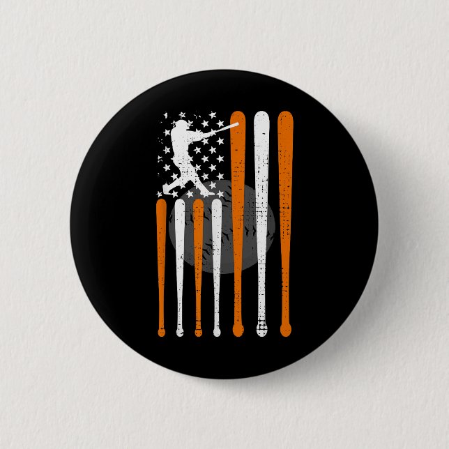 Vintage Baseball-Amerikaner-Flaggen-Baseball-Spira Button (Vorderseite)