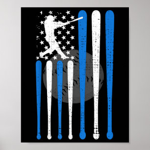 Vintage Baseball-Amerikaner-Flaggen-Baseball-Spira Poster