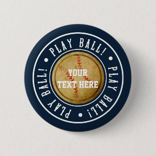 Vintage BASEBALL Blau PLAY BALL Geburtstagsfeier Button